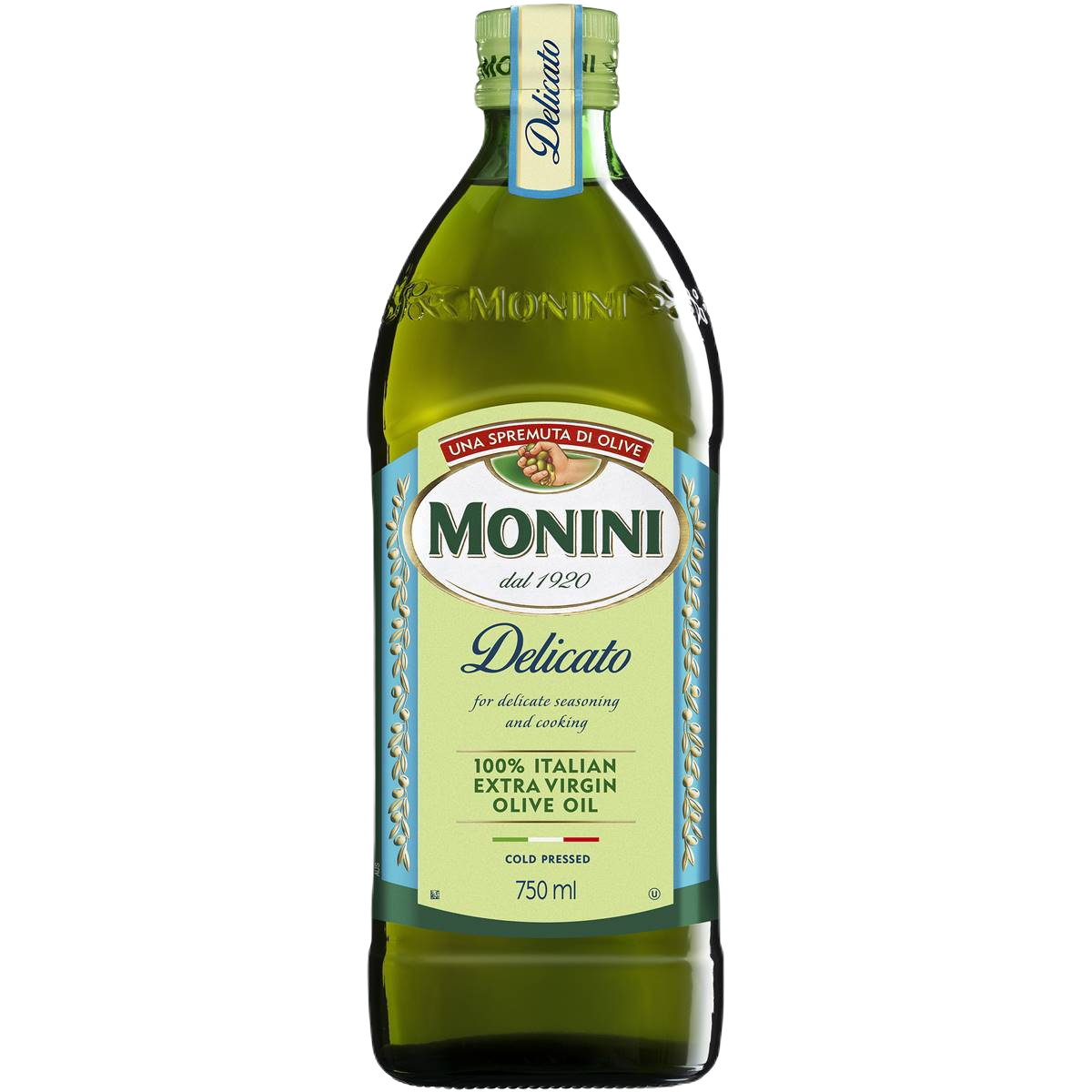 Bottle of Monini branded Extra Virgin Olive Oil