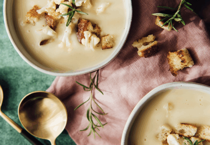 Creamy Cauliflower Soup with Rosemary and Extra Virgin Olive Oil