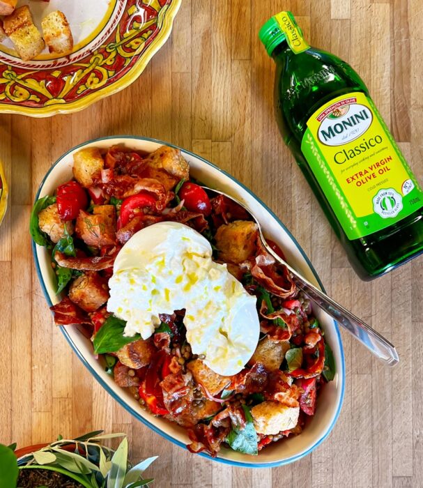 Panzanella with Lentils, Pancetta & Burrata